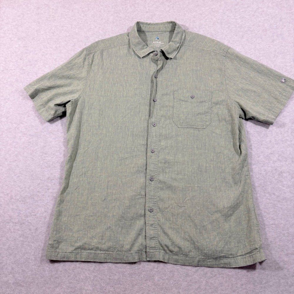 Kuhl‎ Mens XL Short Sleeve Button Down Shirt Olive Green Hemp Tencel 7486 - Picture 2 of 10
